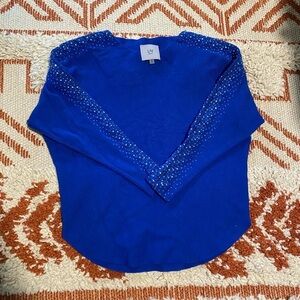 5/$25 Liv Milano Cobalt Blue Top with Crystal Embellished Sleeves Size Medium